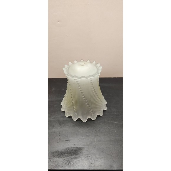 Vintage 6.25"  Frosted Glass Boudoir Lamp Shade Scallop Edge Swirl Dot - Picture 6 of 12